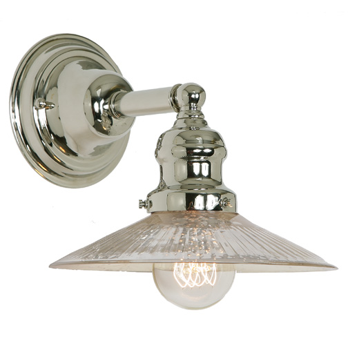 JVI Designs 1210-15 S1-SR One light Union Square wall sconce polished nickel finish 8" Wide, antique mercury ribbed mouth blown glass shade